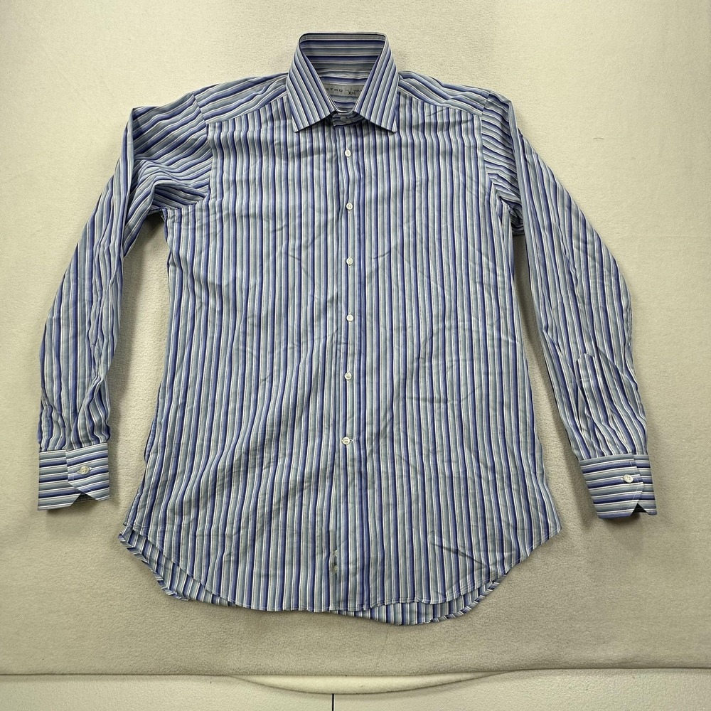 Etro Dress Shirt Mens 41 Blue Stripe Button Front Long Sleeve Italy
